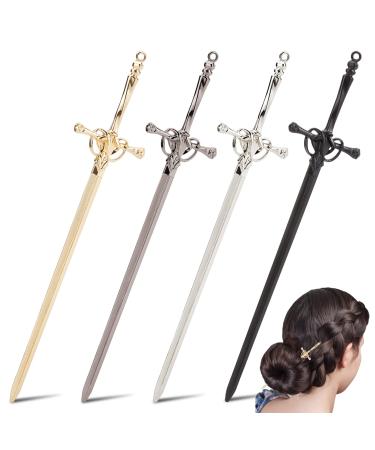 WEBEEDY 4 PCS Sword Hair Sticks Chinese Sword Hair Chopsticks Metal Sword Hair Pins Stick for Buns Vintage Hair Accessories for Women Girls Long Thick Hair(4 Color)