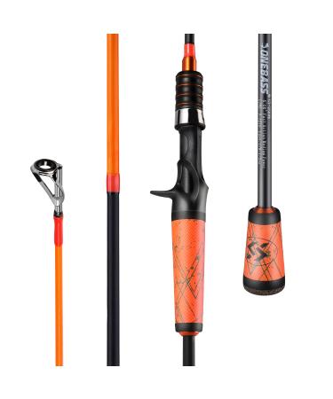One Bass Fishing Pole 24 Ton Carbon Fiber Casting and Spinning Rods - Two Pieces, SuperPolymer Handle Fishing Rod for Bass Fishing B-Orange-Cast Cast-6'6"Medium-2piece