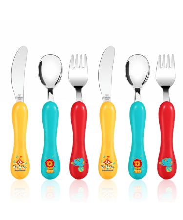 Lehoo Castle Toddler Cutlery 6pcs Stainless Steel Kids Cutlery Children's Cutlery Set Incudes 2 x Spoons 2 x Forks 2 x Knives Red/Blue/Yellow