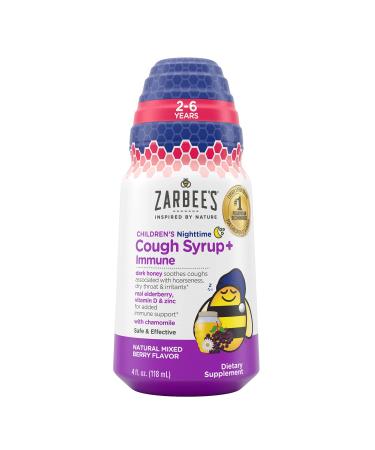 Zarbee's Kids Cough + Immune Nighttime for Children 2-6 with Dark Honey Vitamin D & Zinc 1 Pediatrician Recommended Drug & Alcohol-Free Mixed Berry Flavor 4FL Oz