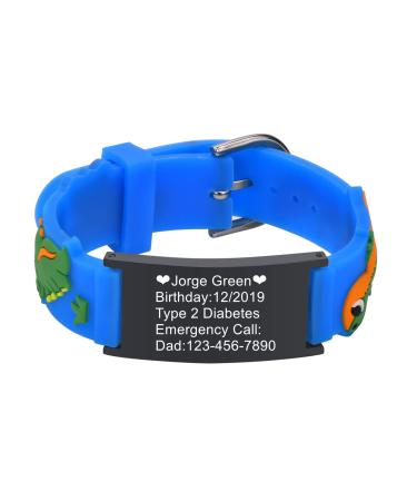 XUANPAI Personalized Safety Wristband Bracelet for Kids - Child ID Bracelet for Emergency Contact or Medical Information Waterproof Cartoon Style Silicone Bracelet for Boys Girls Teenagers A-Blue 2
