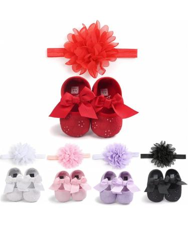 MACHSWON Baby Girls First Walking Shoes Mary Jane Flats with Bow-Knot | Anti-Slip Princess Christening Shoes | Infant Outdoor Shoes | Headband Included | 6-12 Months (Red) - Buy Online on GoSupps.com