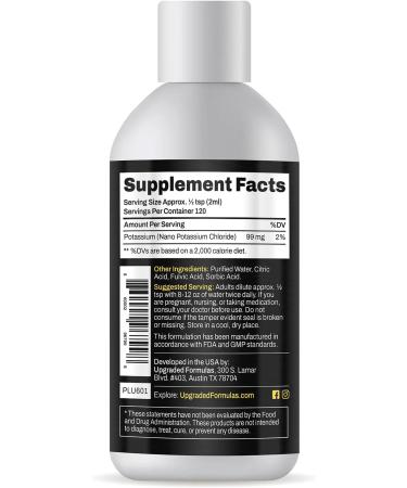 Upgraded Formulas Potassium Supplement - Liquid Nano Minerals for Hydration, Muscle Health, and Adrenal Support - Vegan Paleo Formula (8 fl oz) - Buy Online on GoSupps.com
