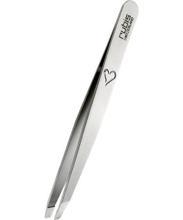 Rubis Classic Heart - Professional Eyebrow Tweezers Slanted Tip with Engraved Heart - Slanted Tweezers for Eyebrow Plucking and Hair Removal
