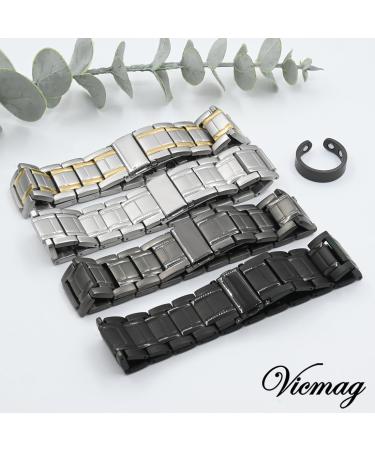 Vicmag Men's Magnetic Therapy Bracelet - Titan Steel for Arthritis Pain Relief | Adjustable Folding Lock | Silver & Gold Options - Buy Online on GoSupps.com
