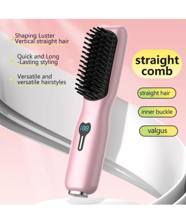 Portable Mini Wireless Hair Straightening Brush - Cordless Straightener Comb with 11 Temperature Settings Fast Heating & Anti-Scald - Lightweight & Travel-Friendly for All Hair Types - Pink - Buy Online on GoSupps.com