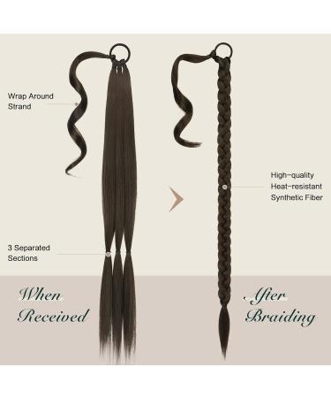 FESHFEN Long Braided Ponytail Extension with Hair Tie 26 inch Chestnut Brown Straight Wrap Around Hair Piece Ponytails for Women Synthetic Pony Hairpieces for Daily Wear - Buy Online on GoSupps.com