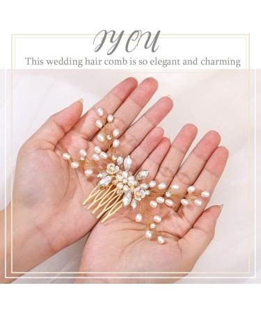 IYOU Bridal Wedding Hair Combs Gold Pearl Bride Hair Pieces Crystal Headpiece Prom Communion Hair Accessories for Women - Buy Online on GoSupps.com