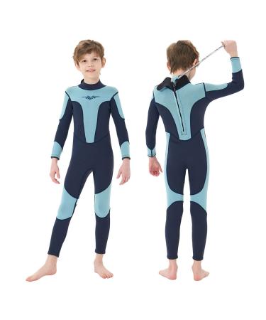 Seaskin 3mm Wetsuit for Kids and Youth Back Zip Full Wetsuit 10 Navy+blue