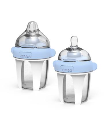 Kiinde Active Latch Silicone Baby Bottle Anti Colic Leak Proof Easy to Clean Includes 2 Medium Flow Active Latch Nipples with Covers 4 Ounce 2 Count Blue