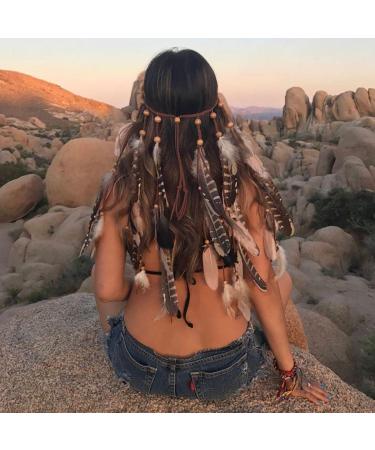 Zoestar Boho Feather Headband - Vintage Hippie Indian Headdress & Tribal Hair Accessories for Women & Girls | Perfect for Festivals! - Buy Online on GoSupps.com