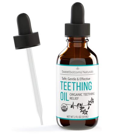 Certified Organic Teething Oil - Ease Teething Discomfort & Sore Gums Quickly & Effectively - Natural Vegan Botanical Ingredients - 2 oz Bottle With Glass Dropper - Baby Teething Relief