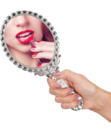 BAOZOON Vintage Hand Mirror - Cosmetic Makeup Mirror with Handle, 9.8x4.5in (Silver) - Buy Online on GoSupps.com