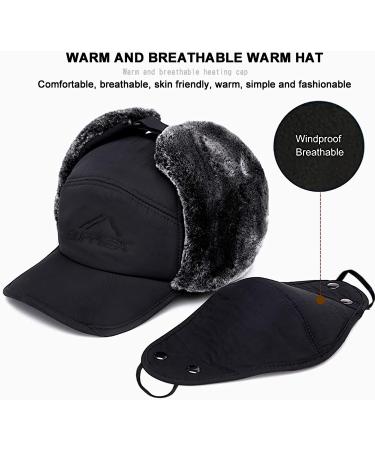 Men's Trapper Bomber Hat - Winter Russian Aviator Style with Ear Flaps, Fur Lined Facemask Cap in Black - Buy Online on GoSupps.com
