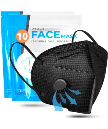Face Mask Black Disposable with Breathing-Valve 10 Pack | Black Face Masks for Men and Woman 5 Layer | Disposable Face Mask for Protection | Breathable Sport Face Mask Lightweight Comfortable on Skin