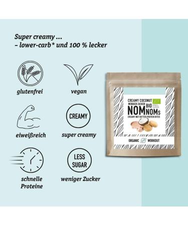 Creamy Coconut Nomnoms | Organic Vegan Protein Bites | Healthy Snack Alternative - 5 Packs of 3 Bits - Buy Online on GoSupps.com