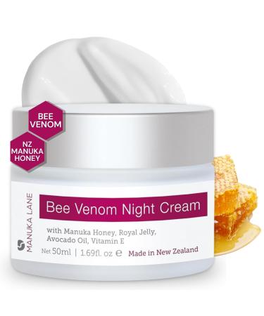 Manuka Lane Bee Venom Night Cream for Face and Neck with Sweet Almond Oil Kernel Oil Plant Extracts & Vitamin E | Plant Based Formula | Carefully formulated to keep your skin young and healthy! Bee Venom Night Cream 1.69 Ounce (Pack of 1)
