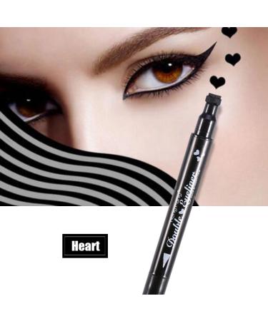 2 in 1 double liquid eyeliner durable waterproof eyeliner pencil stamp eyes decorations cosmetics heart/flower/moon/satr form stamp (heart)