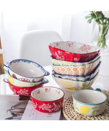 Soup Bowl Ceramic with Handle Japanese-Style Hand Painted Glaze Tableware Salad Noodles Kitchenware - Buy Online on GoSupps.com