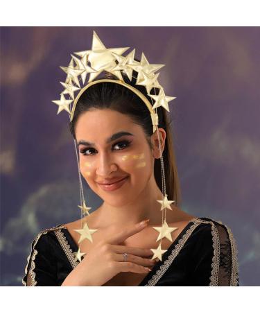 Fashband Stars Headband Gold Halo Crown Hair Band Glitter Tiara Headpiece Party Festival Costume Hair Accessories for Women and Girls