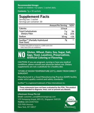 LABO Nutrition Bioactive Organic Fiber Sunfiber Soluble Prebiotic Fiber Supplement Support Healthy Digestive Intestinal Wellness with Partially Hydrolyzed Guar Gum Low-FODMAP Non-GMO 30 Sachets - Buy Online on GoSupps.com