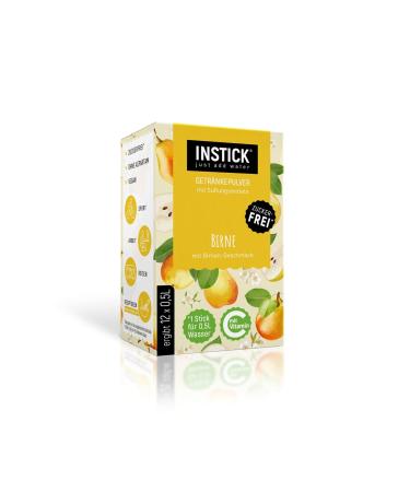 Intick |Sugar -free instant drink - pear |1 pack for 12 x 0.5-1 l |Vegan low in calories with vitamin C flavored instant beverage powder taste for water