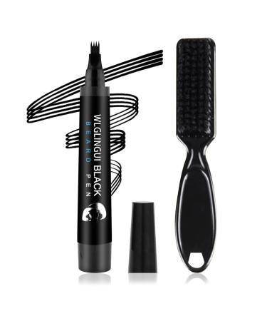 Beard Pen Filler Kit for Men Waterproof Long Lasting Coverage Beard Filling Pen Kit with Beard Brush Beard Pencil Filler Kit with 4 Tips Natural Finish for Beard & Moustache(Black)