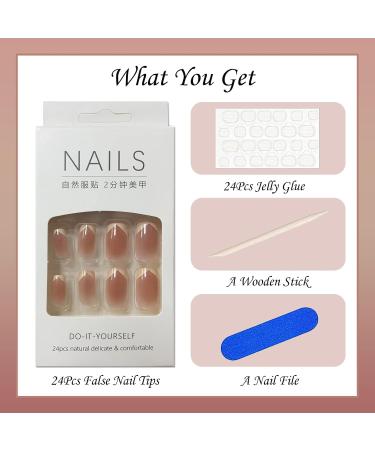 Gradient Brown French False Nails - Short 24Pcs Press On Square Acrylic Tips for Women - Buy Online on GoSupps.com