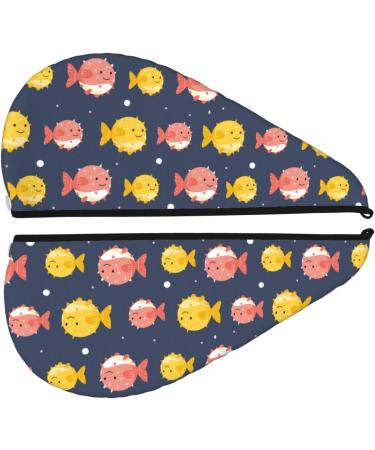 Cute Puffer Fish Microfiber Hair Towel - Soft Super Absorbent Quick Dry Wrap for Long Curly & Thick Hair - Coral Velvet for Women - Buy Online on GoSupps.com