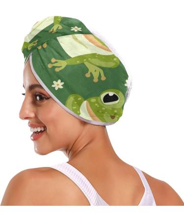 Green Cute Frog Hair Towel 2 Pack - Super Absorbent Quick Dry Hair Turbans for Women & Girls - Buy Online on GoSupps.com