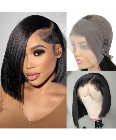Bob Wig Human Hair 13x4 HD Bob Frontal Wigs Human Hair Bob Lace Front Wigs Human Hair Pre Plucked Brazilian Virgin Natural Black Bob Wig Human Hair with Baby Hair 10 Inch 10 Inch 13*4 Bob Wig Human Hair