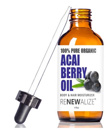 Virgin Organic Acai Berry Oil Treatment for Hair Skin Body and Face | 100% Pure and Natural | 4 fl oz