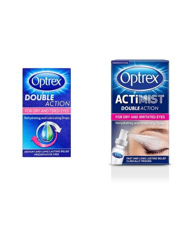 Optrex Drops for Dry & Tired Eyes Double Action 10 ml & Double Action ActiMist Dry and Irritated Eyes Spray 10 ml + Eye Spray