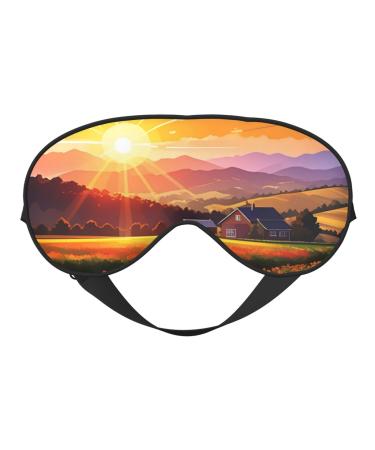 Soft Sunflower and sunset Printed Eye Mask Adjustable Breathable Eye Masks for Sleep Light Blocking & Double-Sided Black