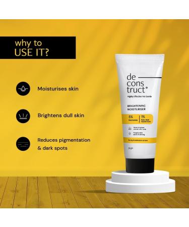 De-con.struct Niacinamide Brightening Face Moisturizer| 5% Niacinamide + 1% Kojic Acid + 5% Vitamin C | For Dark Spots And Uneven Skin Tone | Brightens & Hydrates | 50 Gm - Buy Online on GoSupps.com