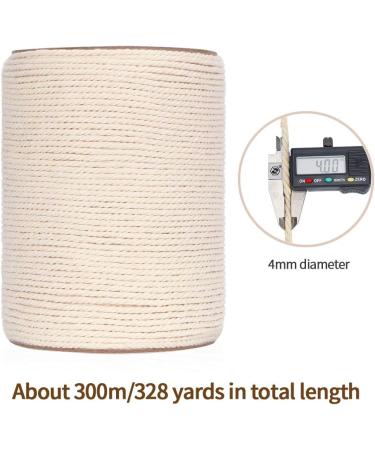 Natural Cotton Macrame Cord 4mm x 328 Yards - 3 Strands Twisted Rope for Wall Hanging, Plant Hangers, Crafts - Wedding Decorations - Natural Color - Buy Online on GoSupps.com