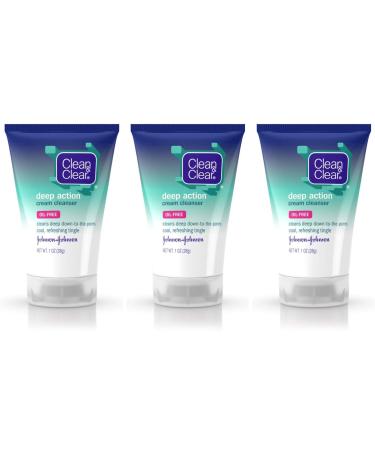Clean & Clear Deep Action Cream Cleanser Oil-Free Travel Size 1 oz (28g) - Pack of 3