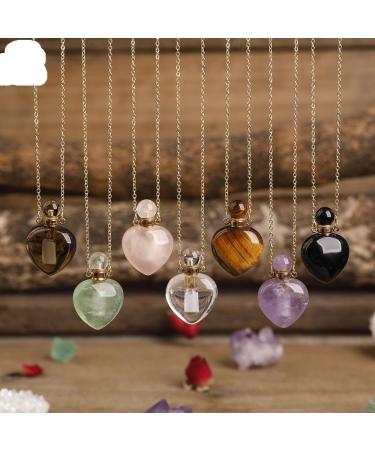 Elegant Heart Stone Essential Oil Pendant Necklace - Roses Amethysts Quartz & Labradorite - Perfect Jewelry Gift for Women - Buy Online on GoSupps.com