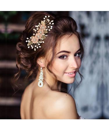 Dizila 20 Pieces Bridal Wedding Party Prom Rhinestone Pearl Pink Flower Hair Side Combs Slides+U-shaped Flower Hair Pins+ Twist Spiral Pearl Hair Pins Headpieces for Brides Bridesmaids Women Girls - Buy Online on GoSupps.com