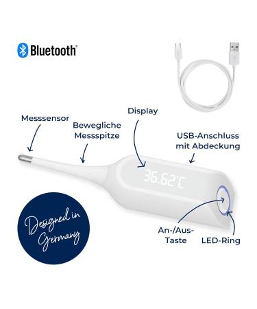 OVY Bluetooth Basalt Thermometer - Ovulation & Fertility Tracker | Hormone-Free Contraception | NFP Cycle Control Device & App (Data Stored in Germany) - Buy Online on GoSupps.com