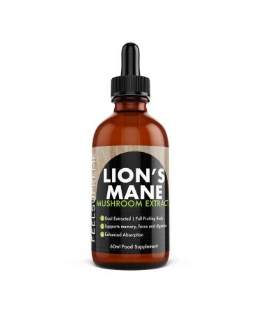 Lions Mane Supplement High Strength Mushroom Extract Liquid Drops (60ml) 10:1(15 000mg) Whole Fruiting Body Focus Memory Brain More Easily Absorbed Than Capsules or Powder