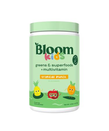 Bloom Nutrition Superfood Greens Powder for Kids, Digestive Enzymes, Probiotics, Prebiotics, Gut Health, Chlorella, Green Juice Mix w/Beet Root Powder (25 Servings (Pack of 1), Tropical Punch) Tropical Punch 25 Servings (Pa