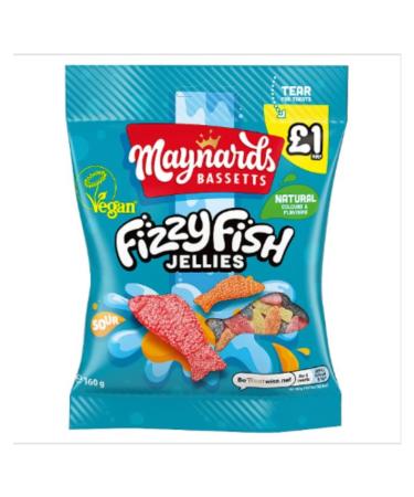 Maynards Bassetts Soft Jellies Fizzy Fish Sweets Bag 160g x Case of 12