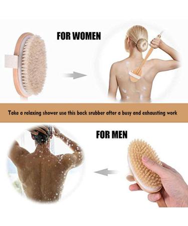 Long Handle Shower Exfoliator Brush - Natural Bristle Body Brush for Cellulite & Dry Skin - Detachable Handle - Buy Online on GoSupps.com