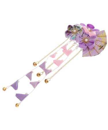 FRCOLOR Japanese Hairpin Long Tassel Hair Clip Classic Flower Hair Clip Barrette for Kimono Hanfu Yukata Hair Accessories Purple