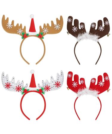 Frcolor Christmas Headbands Christmas Reindeer Tier Hairband Hairband Christmas Hatters Party Favores For Adults and Children 4PCs
