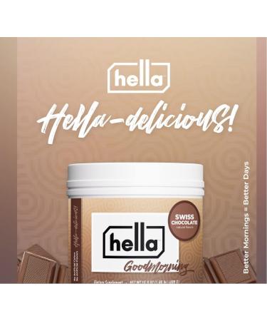 Hella Goodmorning Protein & Collagen Powder - Swiss Chocolate - Vitamins Minerals & 80mg Organic Caffeine for Focus & Energy - 20 Servings - Buy Online on GoSupps.com
