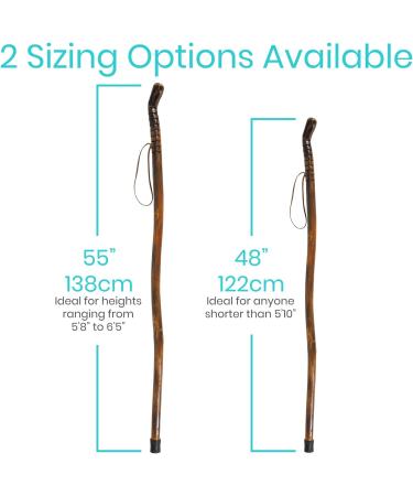 Vive Wooden Walking Stick - Handcrafted Mahogany Hiking Cane for Outdoor Activities - Lightweight with Wrist Strap - 55 Inch - Buy Online on GoSupps.com