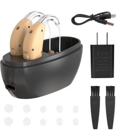 Hoyesch Rechargeable Hearing Aid for Seniors - Noise Cancelling Amplifier with Volume Control - Black/Beige - Buy Online on GoSupps.com