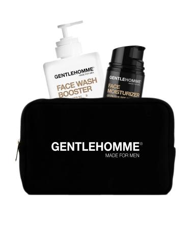 Facial Kit - Pouch Facial Cream & Cleanser for Men Face Essentials for Travel Men's Travel Skincare Set - Includes Facial Cream (1.8 oz) Exfoliating Face Wash Booster (3.4 oz) & Pouch